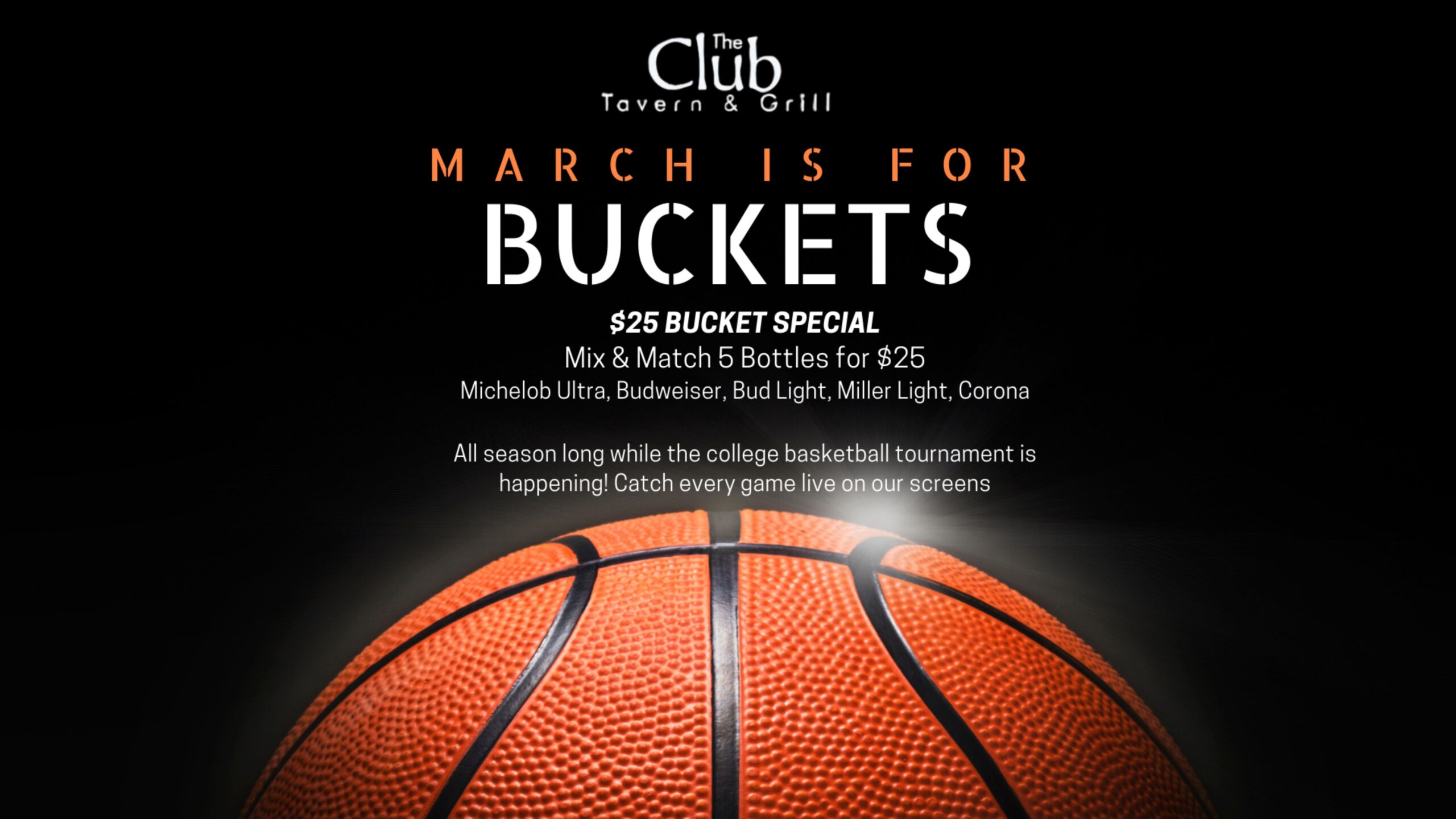 March Madness flyer at The Club Tavern & Grill